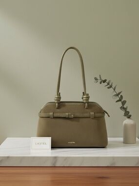Olive Green Top-Handle Shoulder Bag with Charm